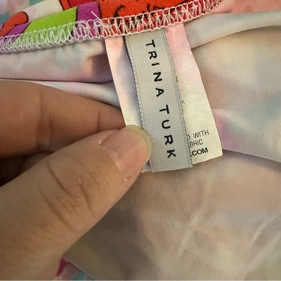 TRINA TURK Bright Floral Triangle Halter Gold Ring Bikini Top and Bottom Size 8 - Picture 14 of 16